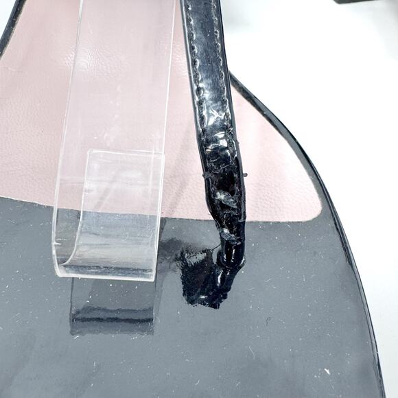 GUCCI Lilane Horsebit Thong Sandals Black Patent Low Block Heel Size EU 37 US 7 - Picture 3 of 7